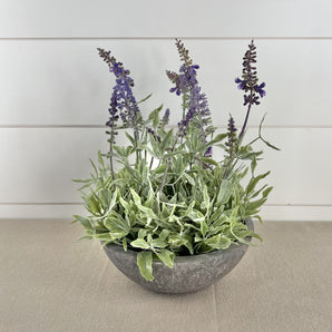 Faux Lavender in Gray Bowl