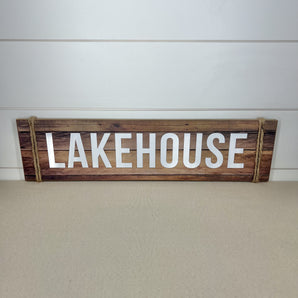Lakehouse Sign - Wood & Rope