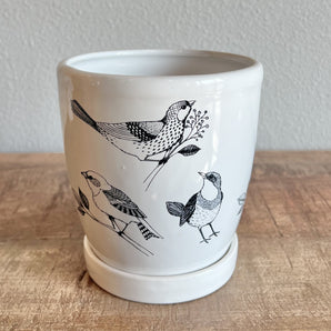 Ceramic Planter with Saucer - Birds