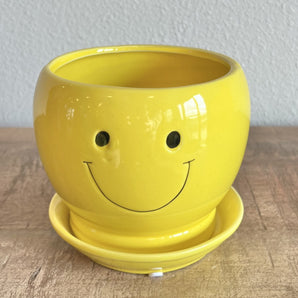 Planter with Saucer - Yellow Smile