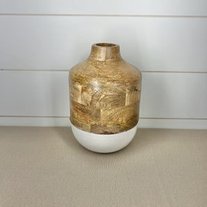 Vase - Mango Wood & White Metal