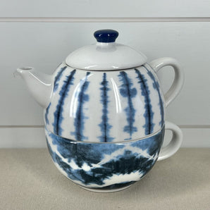 Teapot & Mug Set - Blue Tie Dye