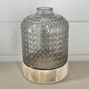 Textured Vase With Wood Bottom