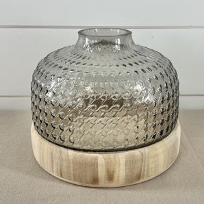 Textured Vase With Wood Bottom