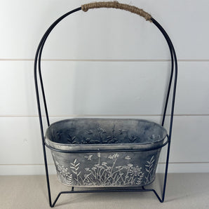 Metal Oval Planter Stand - Grey