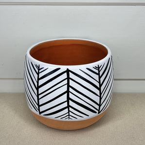 Tribal Design Terracotta Pot - Black & White