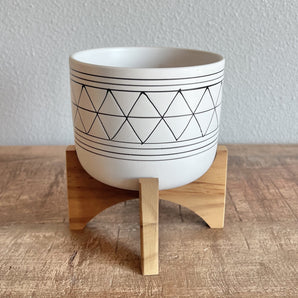 Geo Pot with Stand - White & Black
