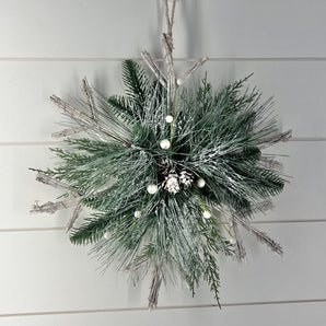 Twig Snowflake with Greenery - White