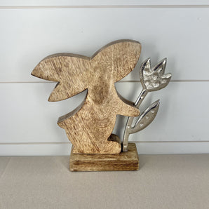 Bunny with Flower - Wood & Metal